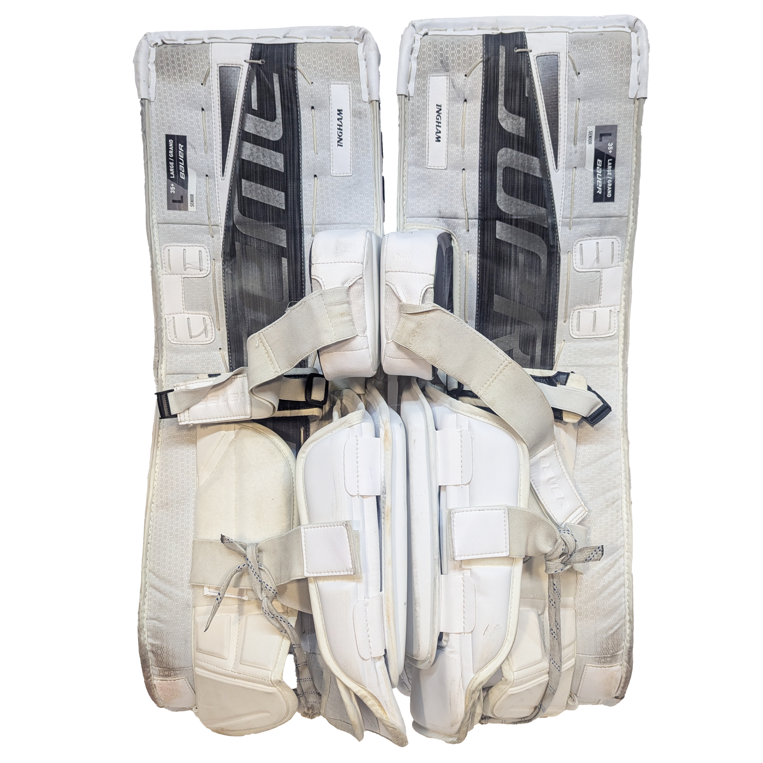 Bauer Supreme Mach - Jambières de gardien de but d'occasion AHL (blanc/noir/argent)